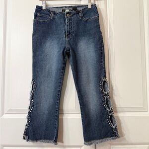 Vintage 90s Y2K R4R Jean Capris Cutout Size 5 Juniors 28 in